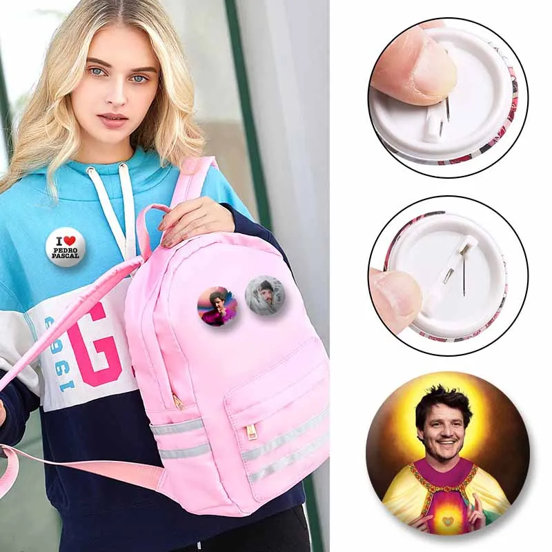 Funny Movie Figure Pedro Pascal Badges Creative Soft Button Pins Handmade Round Brooch Shoulder Bag Accessories Souvenir Gifts