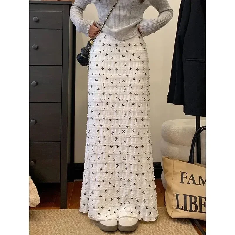 Vacation Style Butterfly Knot Embroidered Lace Hollow Floral Fish Tail Half Skirt Slimming Pure Desire Long Skirt
