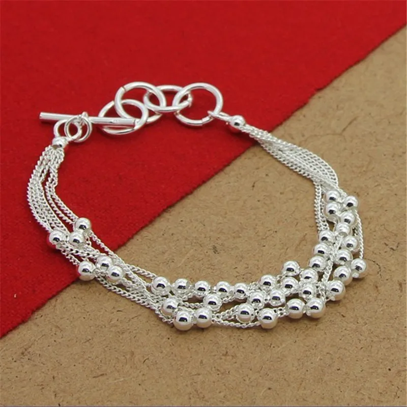 

2025 New 925 Sterling Silver Smooth Beads Multi-Chain Bracelet For Women Charm Fashion Party Wedding Engagement Jewelry