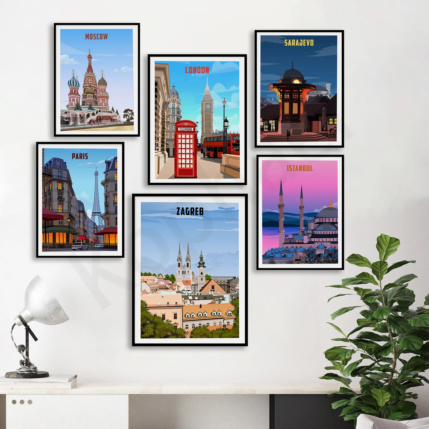 Saint Tropez Istanbul Zagreb Monaco Athens Moscow London Milan Tuscany Salzburg Paris Sarajevo. City Travel Landscape Poster