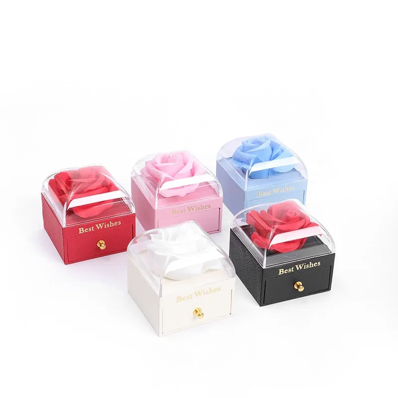 

Шкатулка для украшений в форме розы, коробка для хранения колец, серег, ожерелий, однотонная подарочная коробка для хранения украшений.