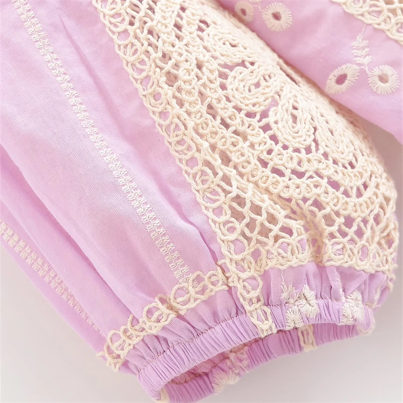 KEYANKETIAN خريف جديد المرأة الجولة الرقبة الرباط تعادل فانوس الأكمام جوفاء المطرزة قميص المرأة