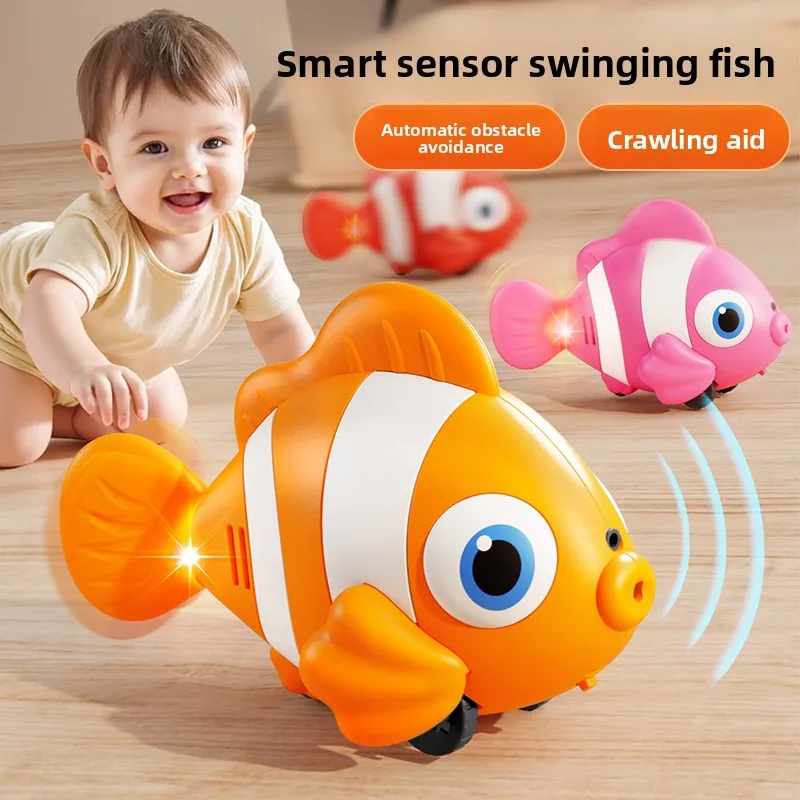 Automatic Obstacle Avoidance Crawling Toy with Music Lights Electric Fish for Babies Sensory Learning Toys To Encourage Crawling