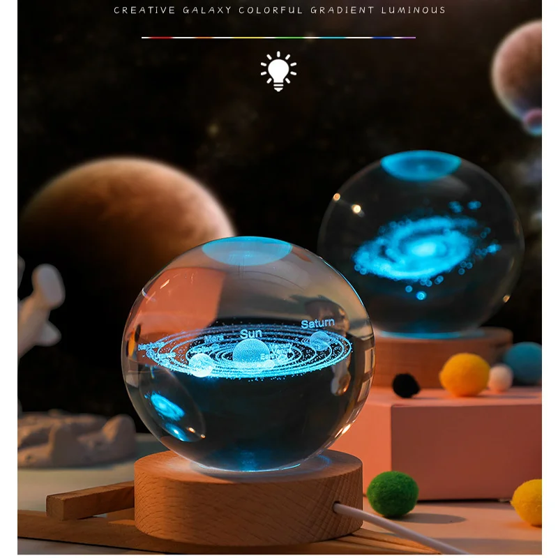 Imagem -04 - Colorido Crystal Ball Led Night Light Galaxy Sistema Solar Crianças Lâmpada da Noite Quarto Luz Ambiente Presente Criativo 236