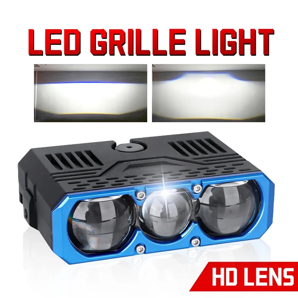 Triple Lens LED Spotlight 1200W Solenoid Beam Switching LED Headlight Universal Car Motorcycle Grille Light Car Accessories