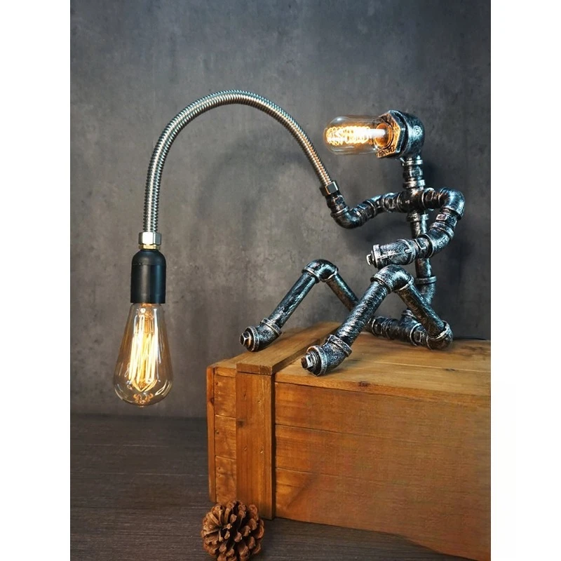 

Retro industrial style ornaments, water pipe robot coffee bar bedside decorative lights