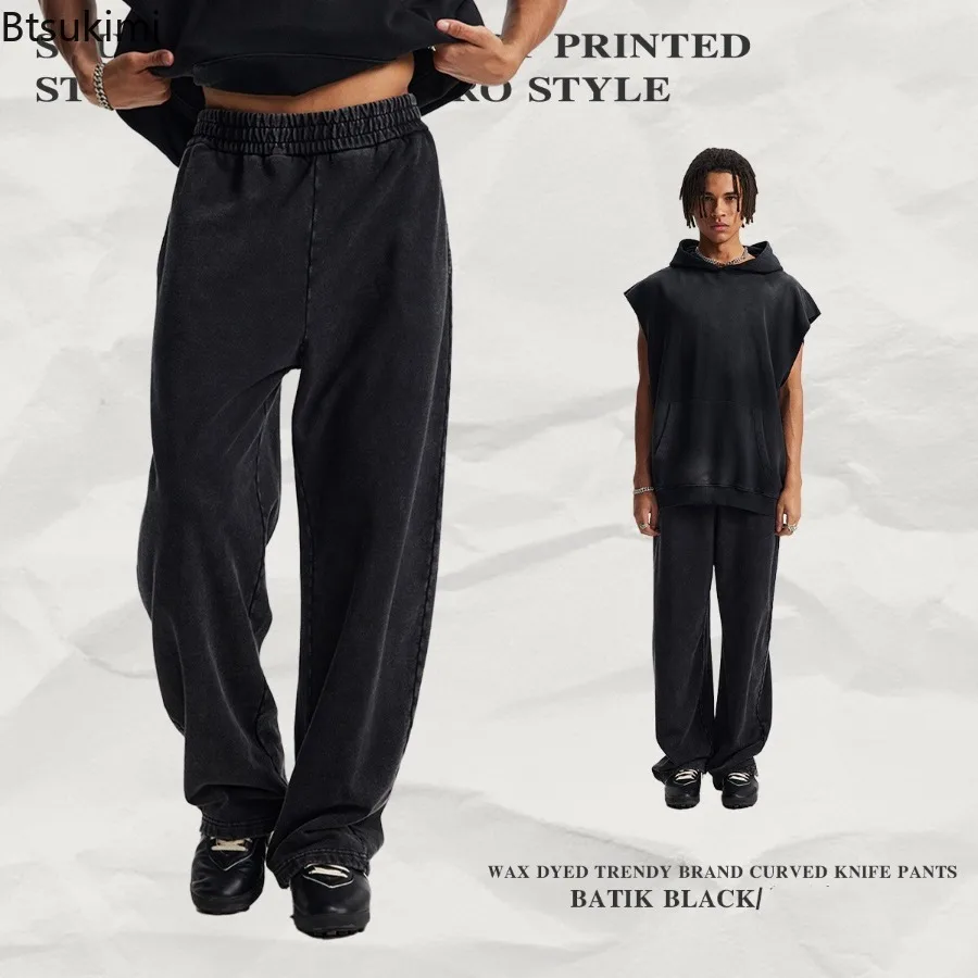 Pantalon de survêtement ample à jambes larges pour homme, Streetwear Vintage, nouvelle collection automne-hiver 2026, 100% coton, couteau incurvé, pantalon de jogging décontracté