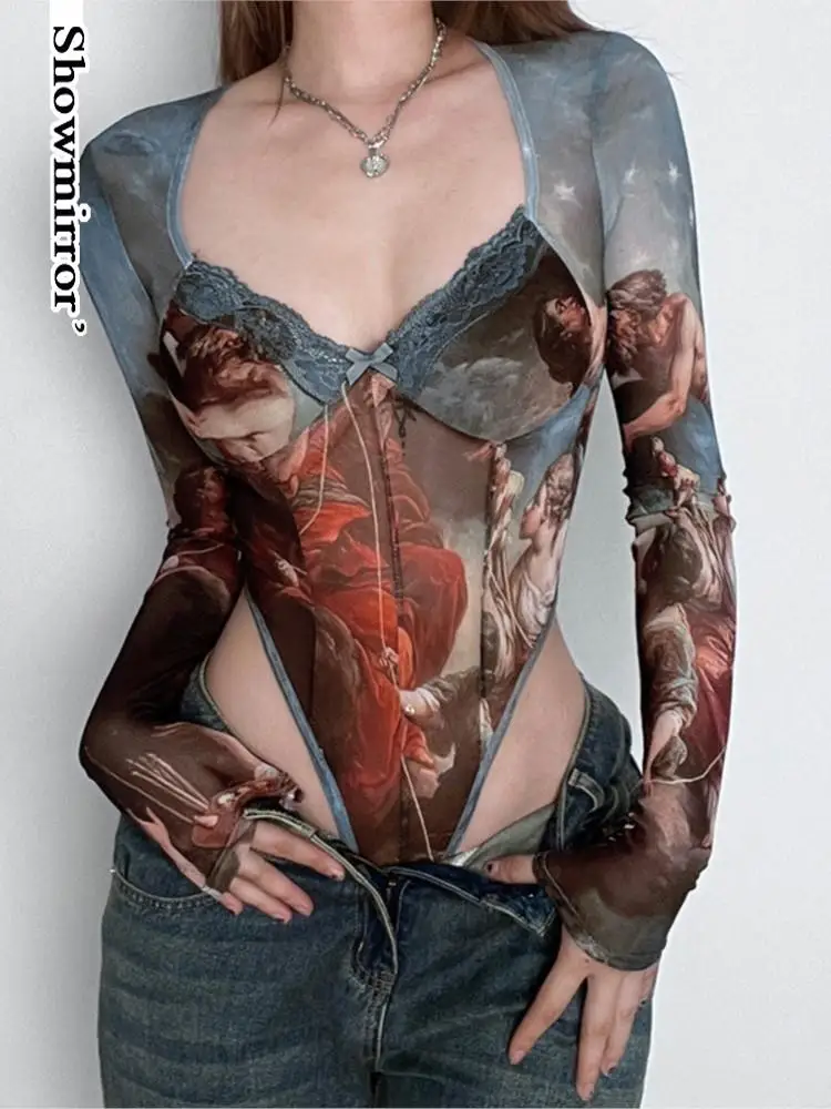 sexy gothic printed bodysuits female summer clothings y2k bodysuit tops for women fairycore bodis mujer party clubwear