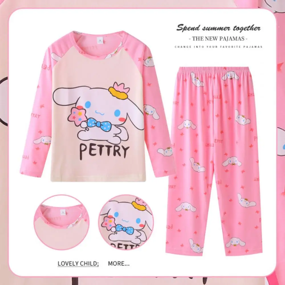 Kuromi Hello Kitty 2Pcs/set Childre Pyjamas My Melody Cinnamoroll Sanrio Kawaii Spring Cartoon Girls Long Sleeved Kids Home Wear