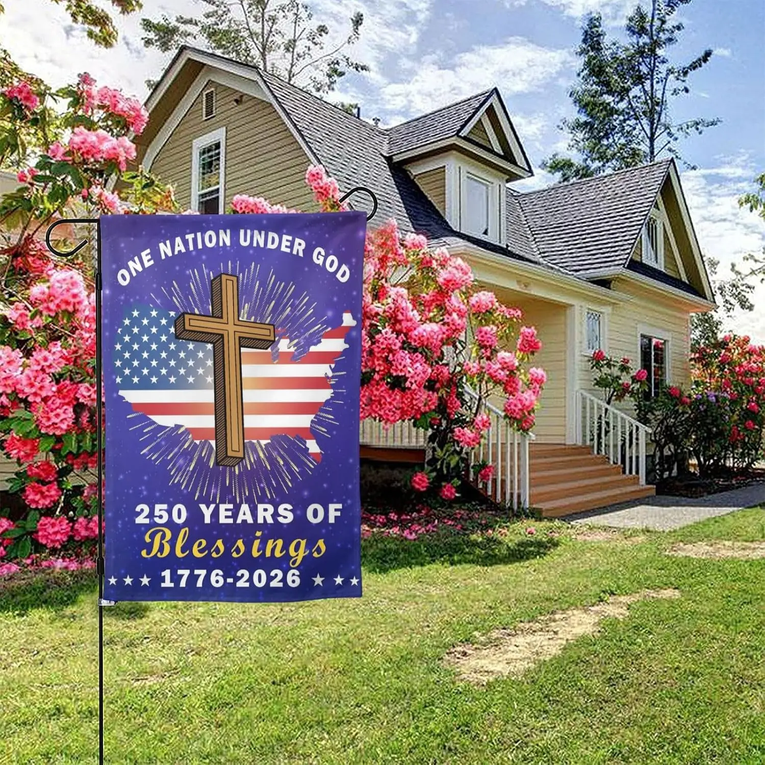 Blessings 250 Anniversary USA Flag Garden Flag, America 250th Anniversary Flag USA Patriotic Banner 250 Year One Nation Unde PPZ