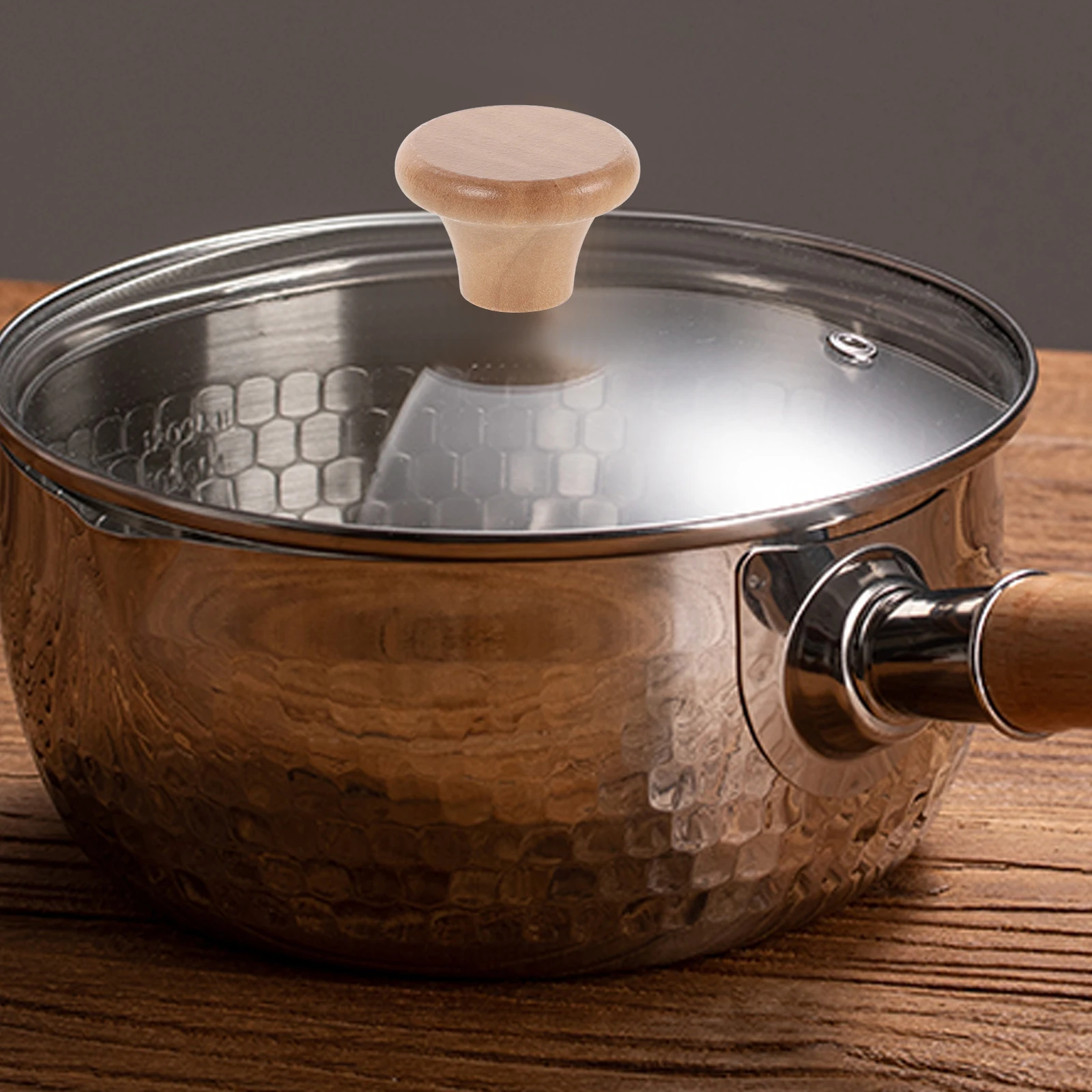 

Universal Wood Pot Lid Handles Replaceable Heat Resistant Ergonomic Grip Comfortable Stainless Steel Silicone Saucepan