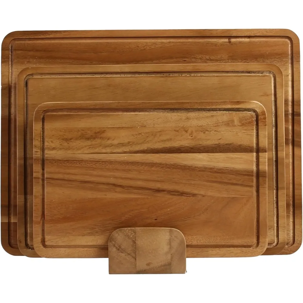 

Atelier Acacia Wood 3-Piece Cutting Board Set with Sturdy Stand - Premium Stackable Reversible Thick Chopping Boards for Profes