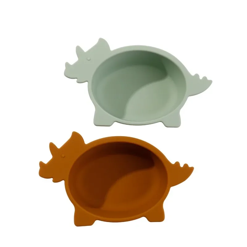 1 Pc Baby Tableware Silicone Bowl Set Three Silicone Dinosaur Plate Children's Tableware Baby Food Supplement Plate 2024