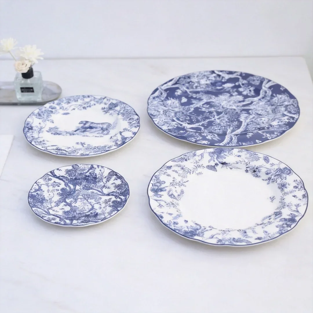 Bone China Western Plate Blue Tiger Series Hotel Western Steak Plate Underglaze Color Four-Piece Set