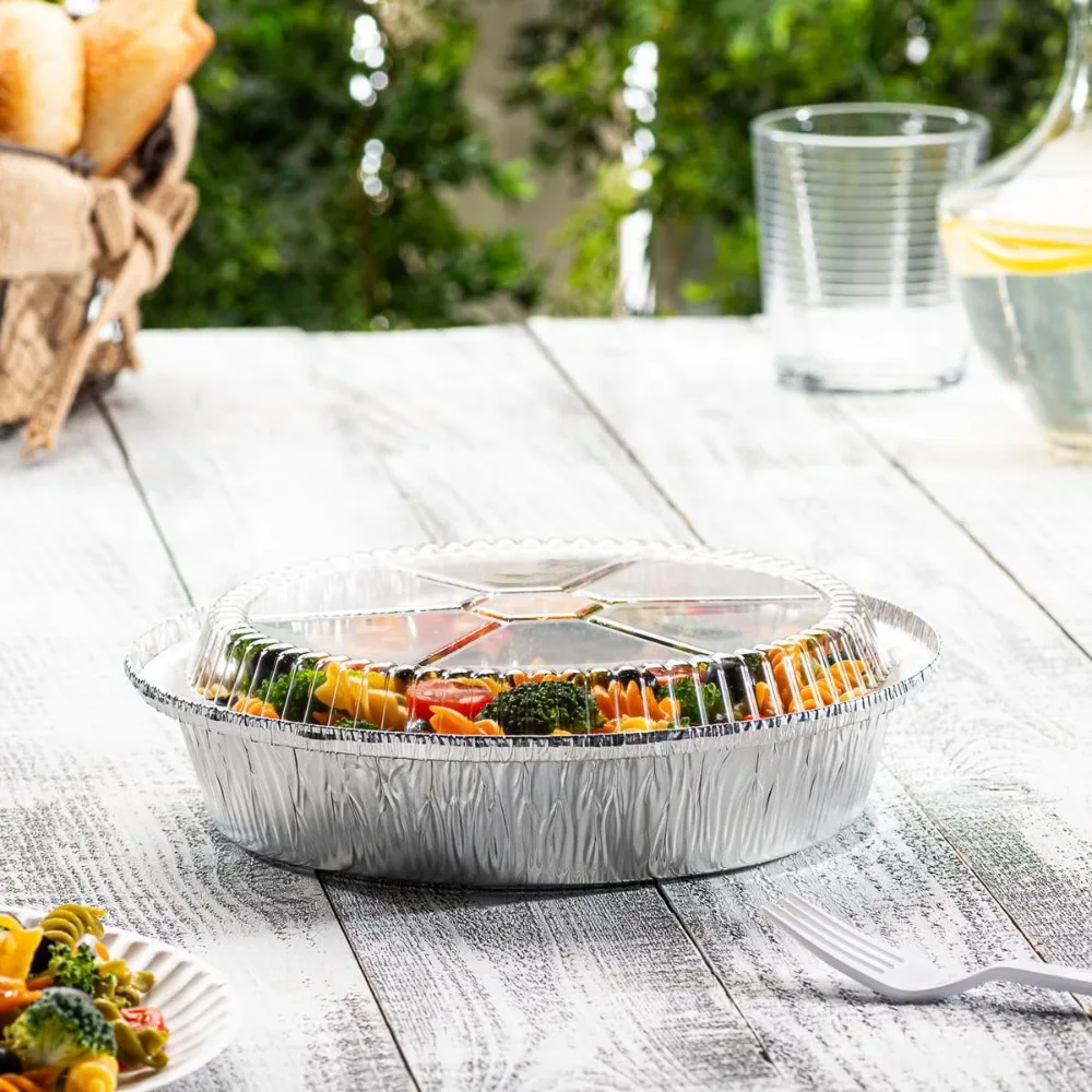 Case of 400 9 Inch Disposable Round Aluminum Foil Pans with Clear Plastic Dome Lids Great For Baking, Cooking, and Reheating