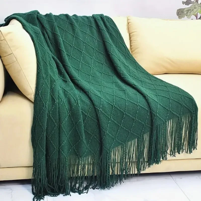 Świąteczne zielone koce Duży dzianinowy frędzel do łóżka Krzesło Sofa Kanapa Pokrowiec na cały sezon Koc Home Decor Miękki Wygodny