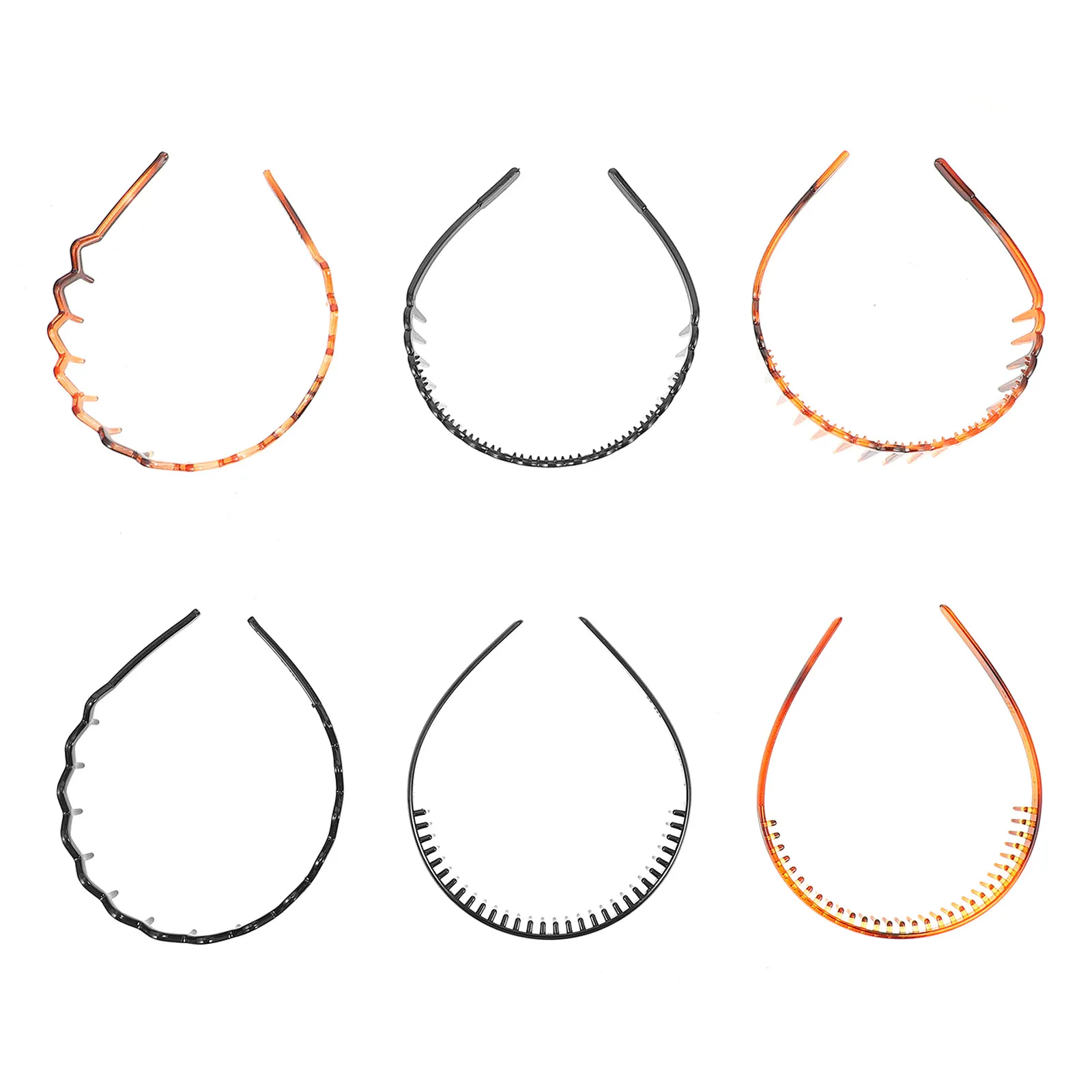 

6Pcs Safe Skin Friendly Plastic Toothed Headband Elastic Wavy Hairband for Sports Football Straight Curly Long Hair Women Men