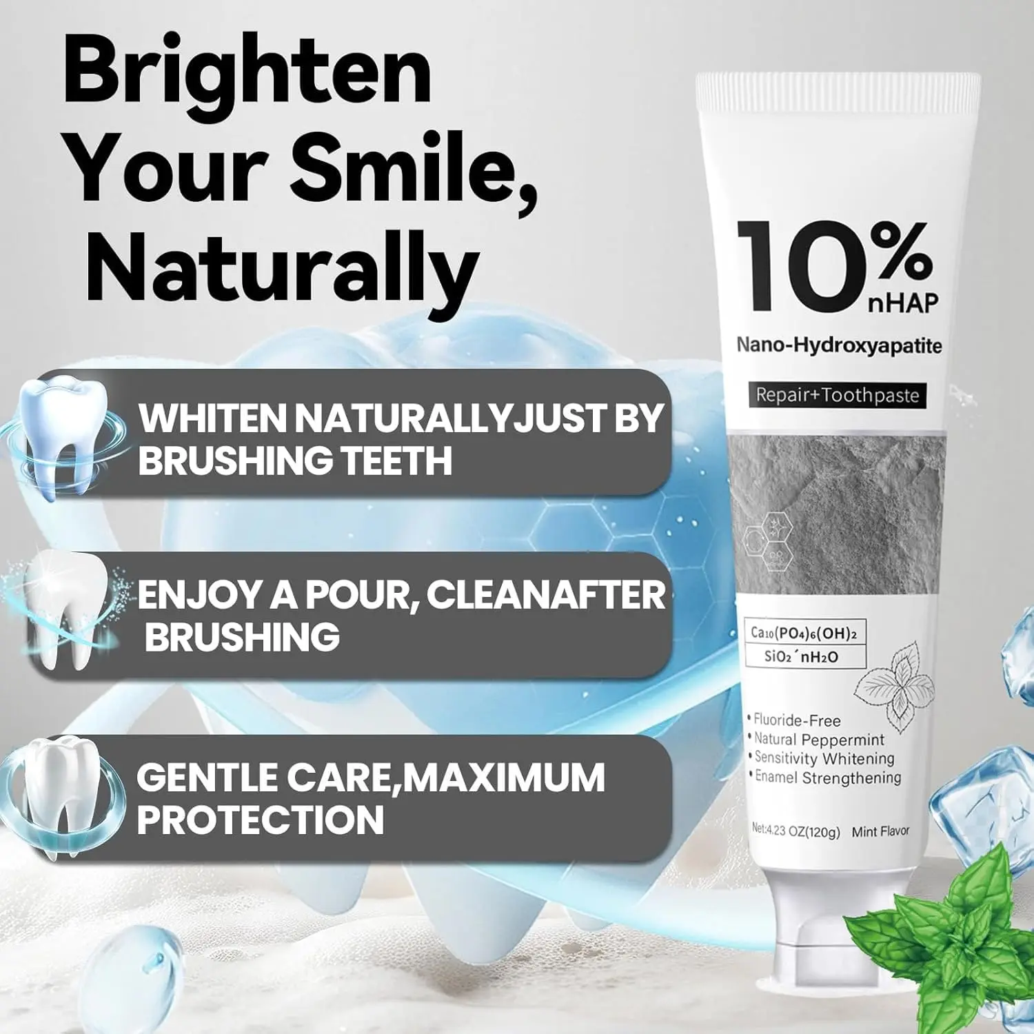 Nano Hydroxyapatite Toothpaste New Upgraded Formula Strengthens Enamel Fluoride-Free Toothpaste Gentle on Sensitive Teeth 120g