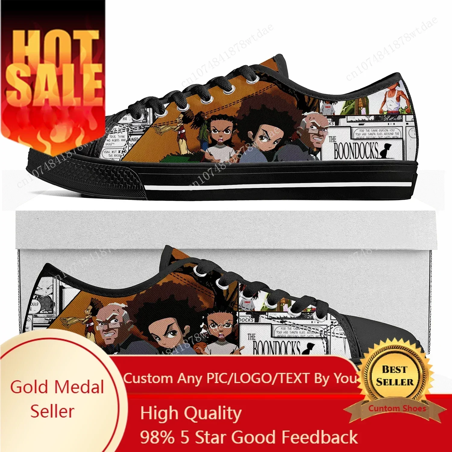 Boondocks Huey Riley Freeman Low Top Sneakers Womens Mens High Quality Canvas Sneaker Casual Anime Customize Shoes