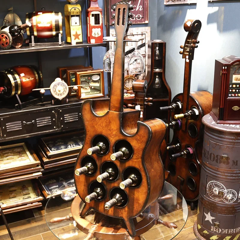 

European Violin Guitar Wine Rack Wine Cup Holder Beer Stand Multifunctional Cabinet Winery Bar Bottle Locker House Accessories