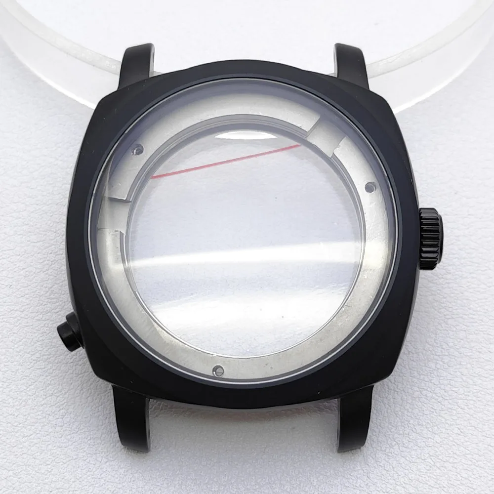 

High quality 44mm case ST2555 Movement Men's watch Steel black gold sapphire glass case accessorie Fits 24mm Strap Watch Box