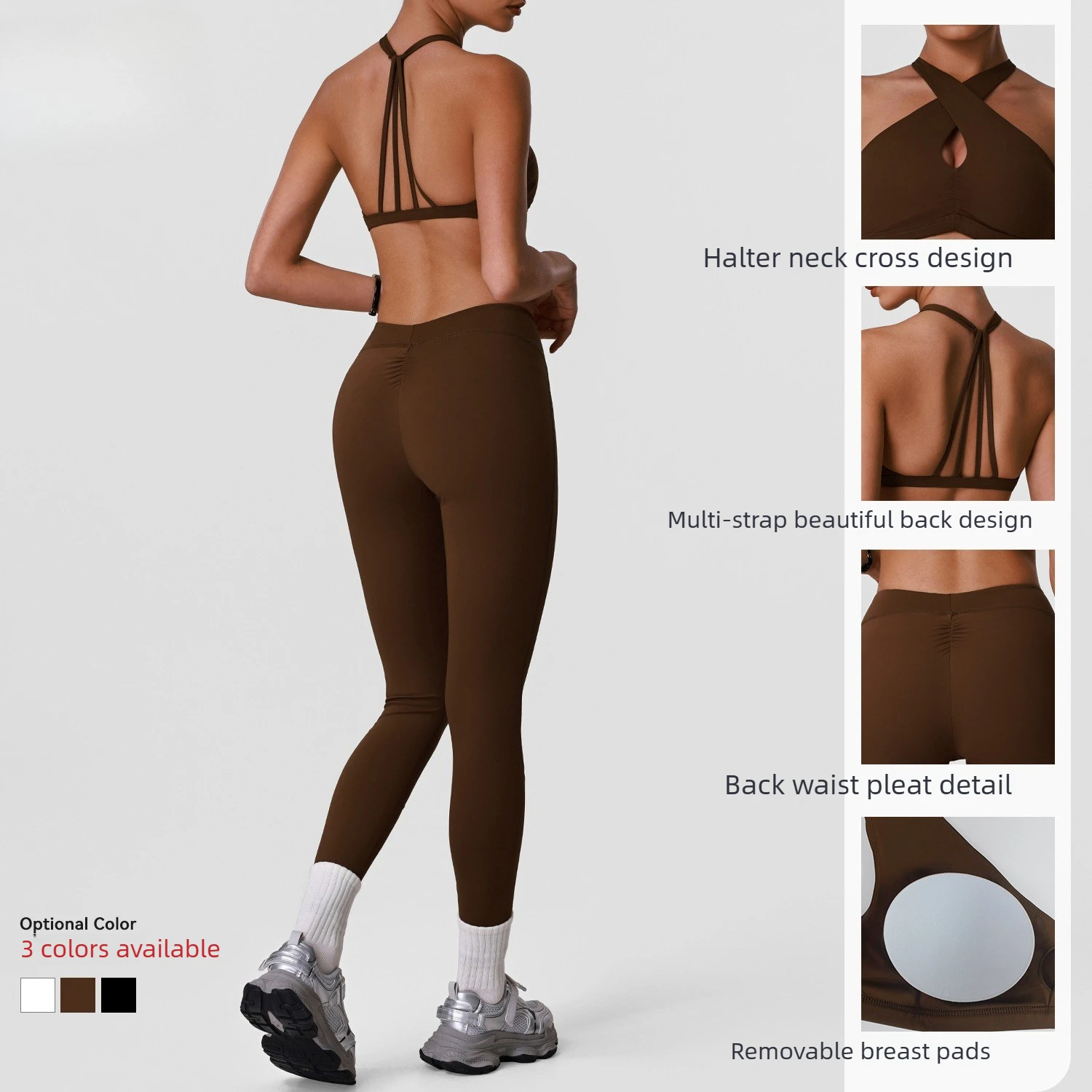 Women 2 Pcs Yoga Workout Set Criss Cross Neck Beautiful Back Sports Bra High Waist Scrunch Butt Leggings Gym Pilates Sports Suit
