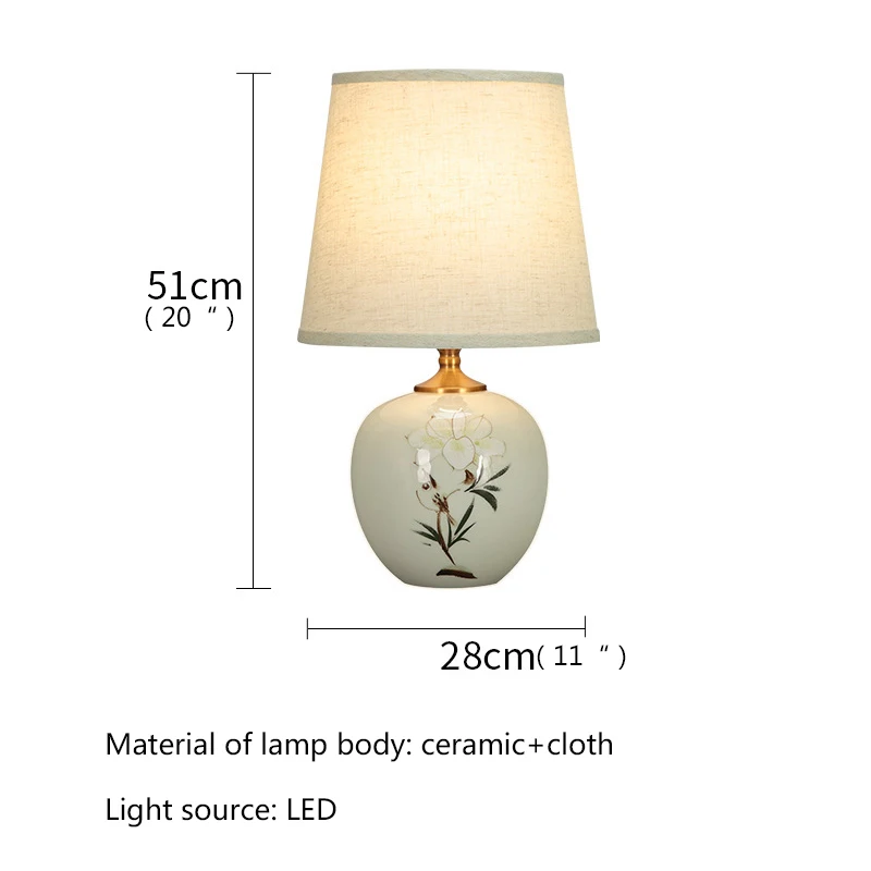 BERTH Ceramic Table Lamps Chinese for Bedside Modern White LED Dimming Desk Light For Home Living Bedroom Decor