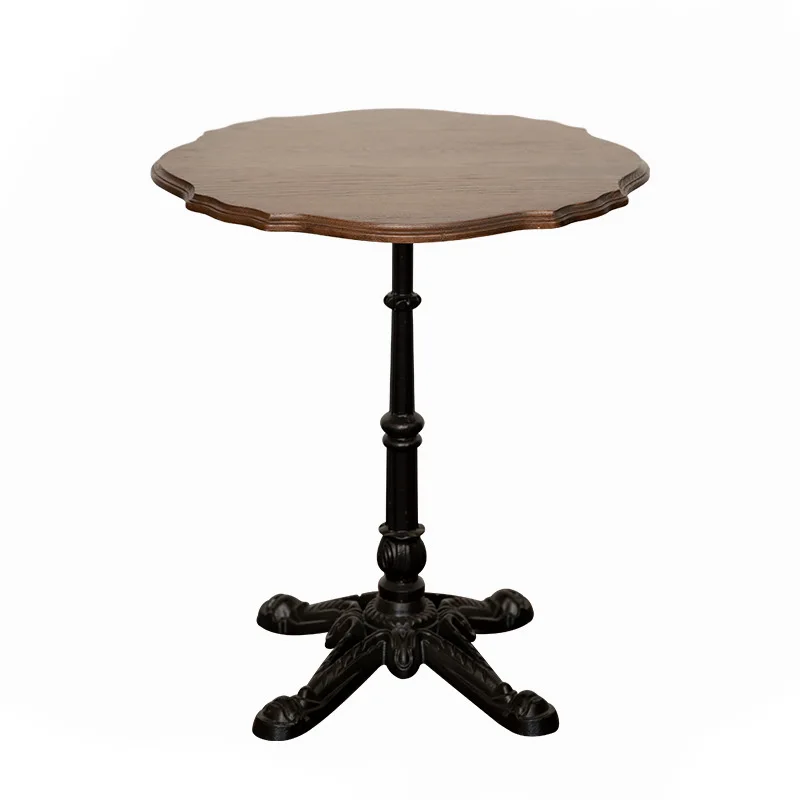 Retro solid wood flower round table, wrought iron coffee table, French dining furniture