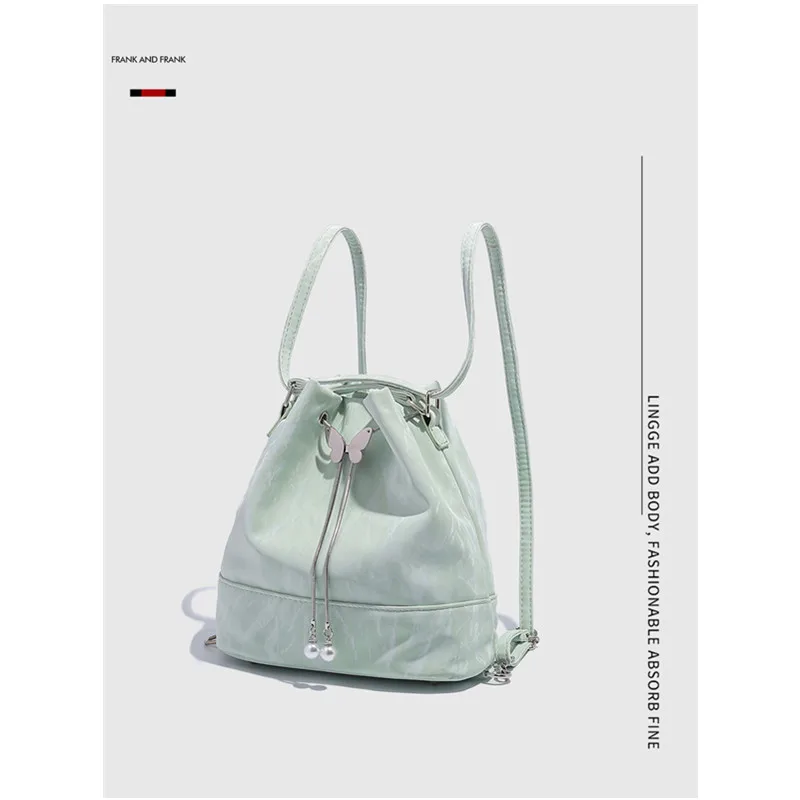 

2026 New Summer Women's Mint Green Wave Bucket Backpack Fashion Trendy Casual Large Capacity Shoulder Bag Travel Daily Backpack