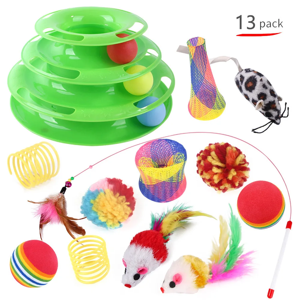 Pet Cat Toys Combination Set Cat Toy Funny Cat Stick Sisal Mouse Bell Ball Tunnel Supplies Kitten Toys Variety Pack Accessories