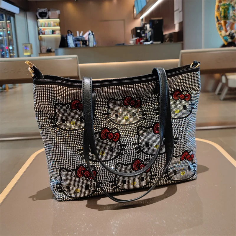 

Sanrio модный легкий роскошный мультяшный набор Hello Kitty с бриллиантами, блестящая сумка большой вместимости для женщин, повседневная универсальная большая сумка