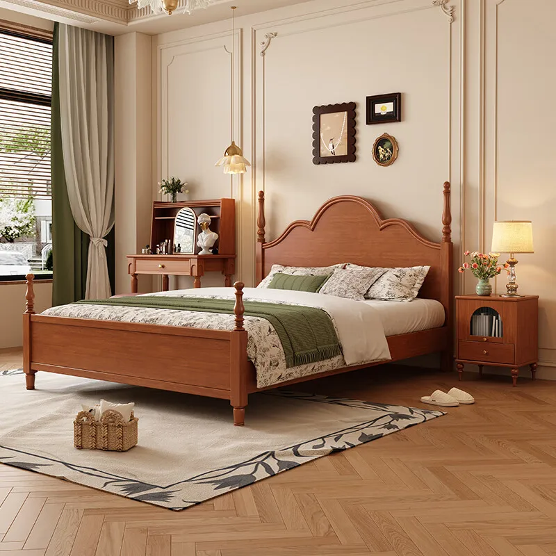 

Customizable French retro black antique master bedroom 1.8 meters 8 double bed modern simple wedding bed