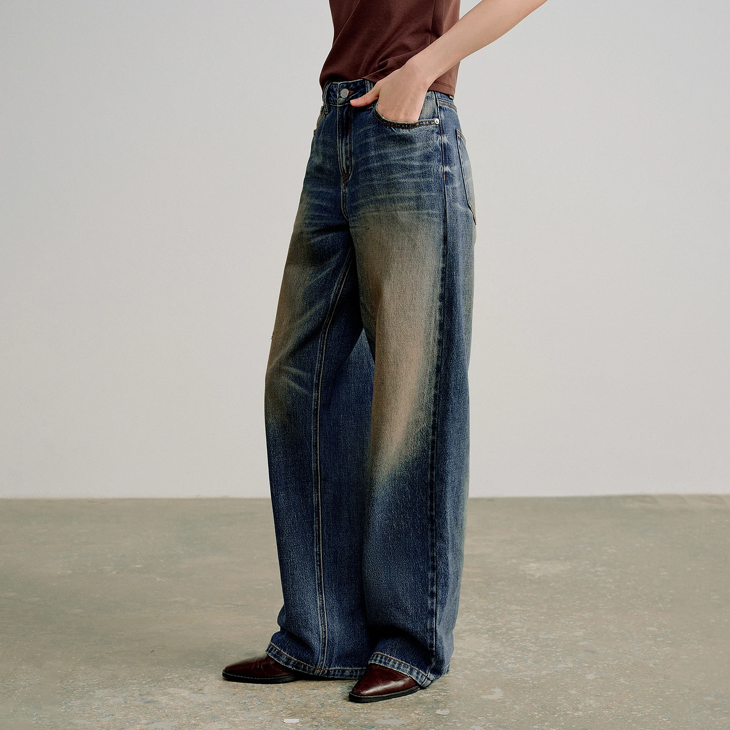 TOYOUTH Women Focus Denim Nomadic Dirty - Dyed Jeans 2026 Spring New High - Waisted Loose Cotton Straight - Leg Pants