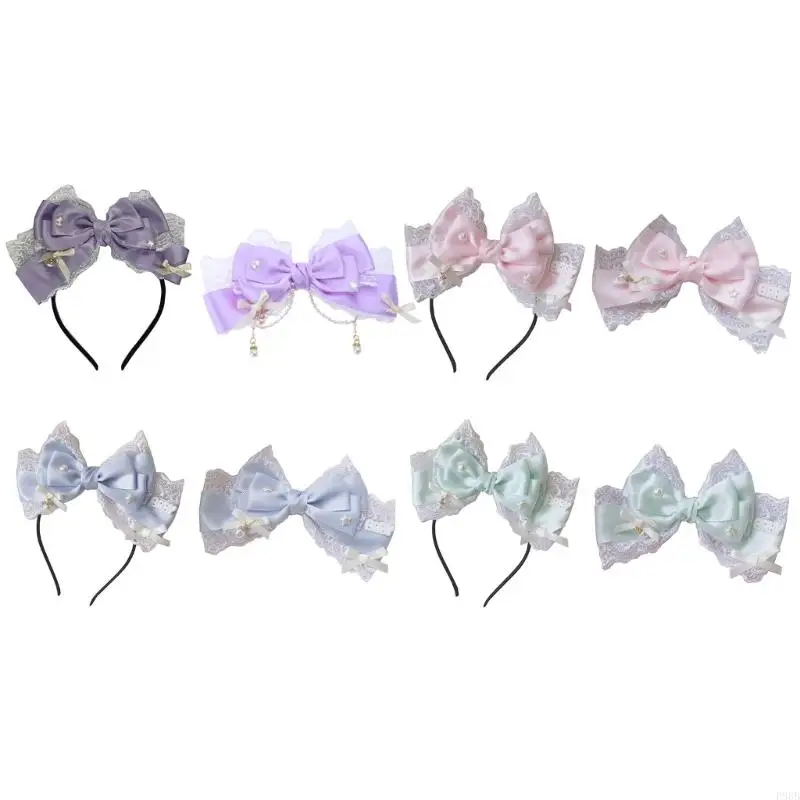 

P88B Girls Cosplay Lace Hairband Animation Maid Bowknot Headband LolitaStyle Headhoop