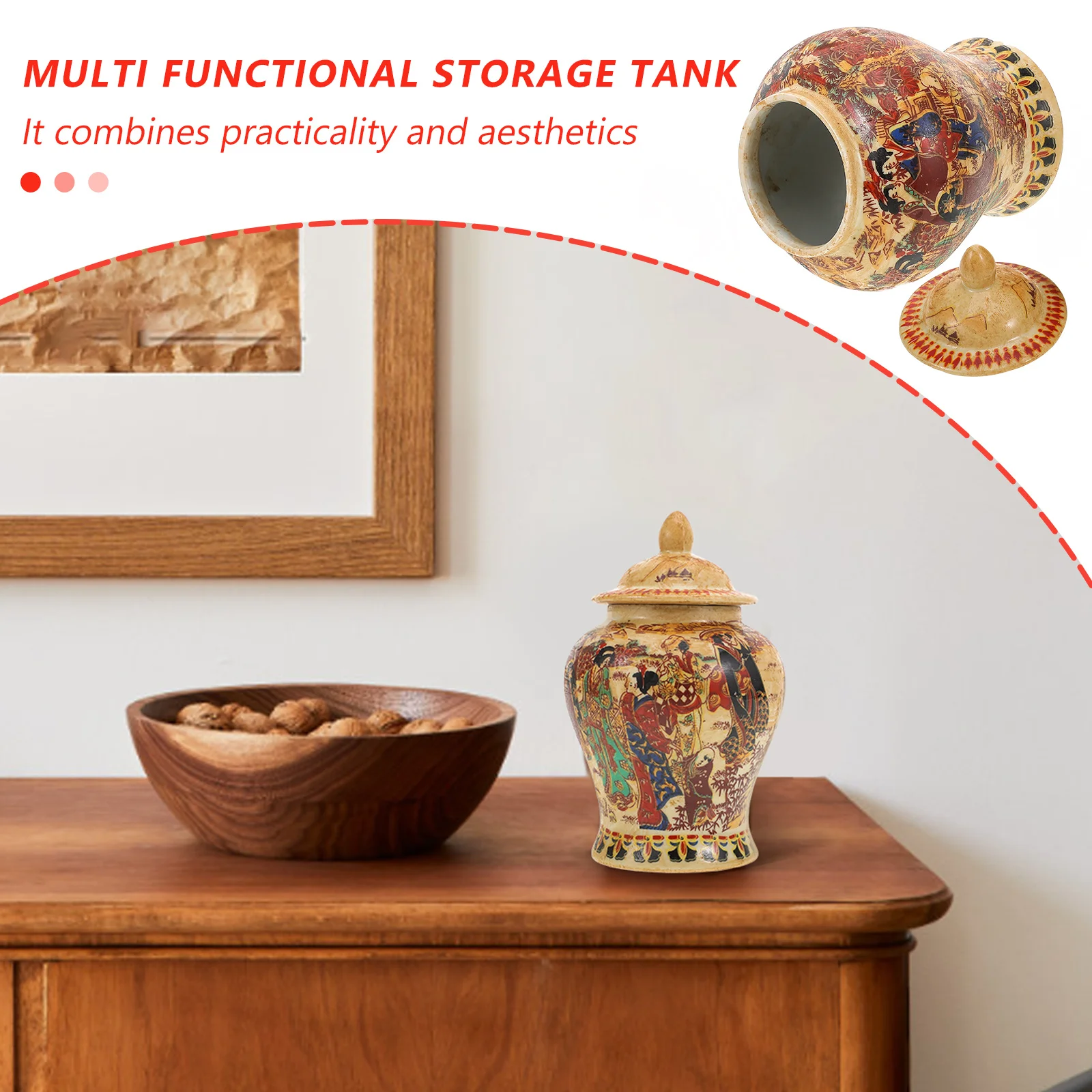 

Ceramic Tea Jar Sealing Lid Airtight Storage Container Multi-Purpose for Loose Tea Coffee Grains Kitchen Decor