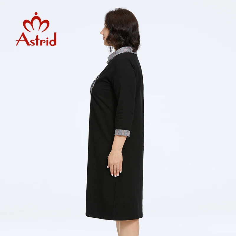 Astrid Women\'s Dresses 2023 Straight Dress Long Sleeve Plus Size Pocket Stand-Up Collar Fabric Stitching Design Party Dresses