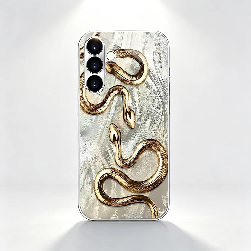 Vivid 2D Twin Snake Art s26 ultra case s25 ultra case Glass phone case for Samsung Galaxy S26 25 24 23 22 21 FE Ultra Plus Cover