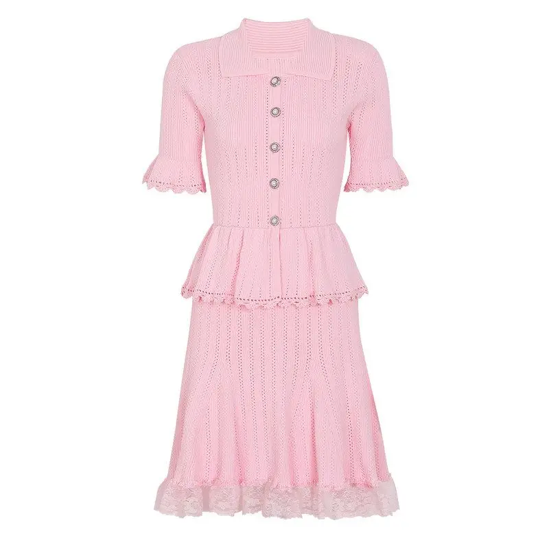 

Elegant Lace Short Sleeve Turn-down Collar Slimming Fashionable Summer New Arrival Dress by Nan You for Ladies Casual Wear