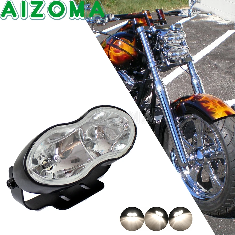

Stylish Motorcycle Oval Twin Headlight Dual Lamp Wave Headlamp For Harley Honda Suzuki Yamaha Bobber Chopper Cafe Racer Custom