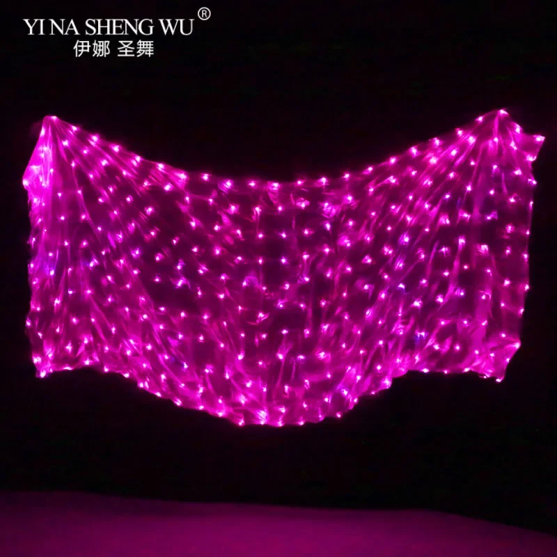 Jedwabny welon LED do tańca brzucha, 100% jedwab, rekwizyt sceniczny, 8 opcji kolorystycznych, akcesorium dla tancerzy brzucha