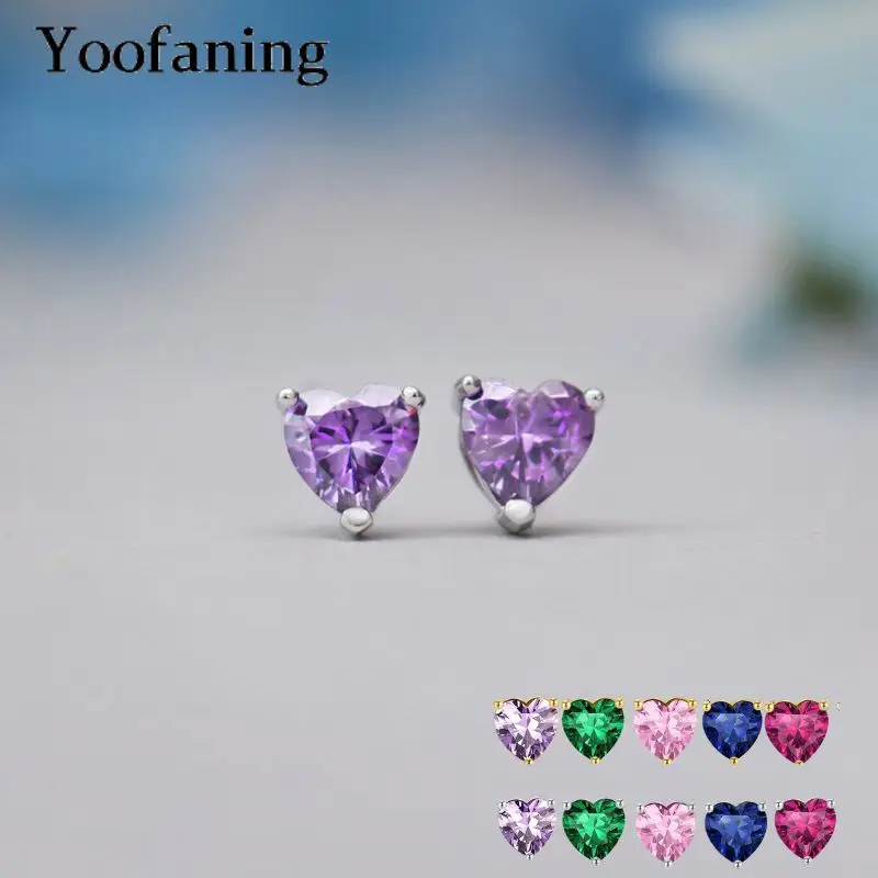 

925 sterling silver ear Needle hearts stud earrings for women colorful crystal zircon heart earrings Fashion cute party Jewelry