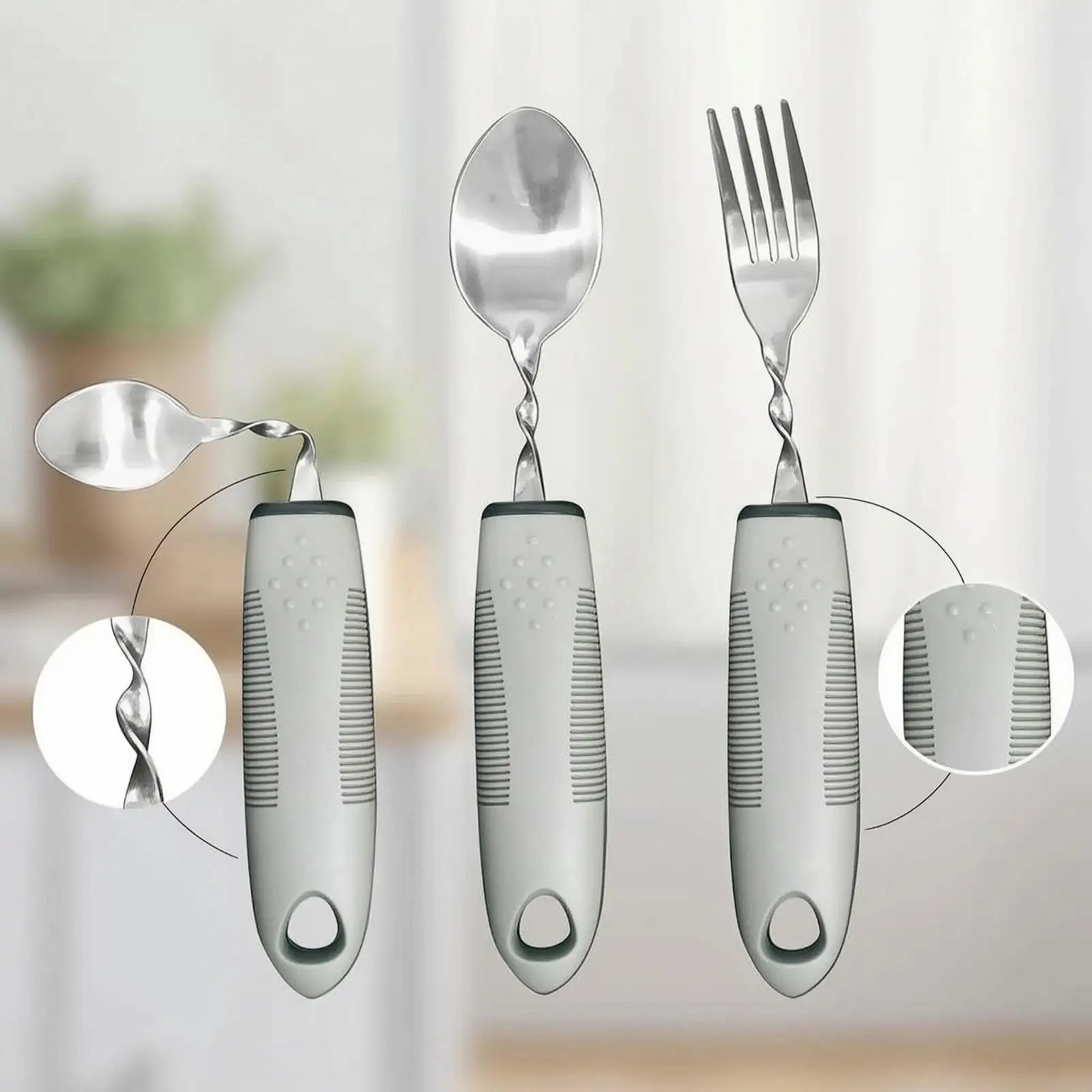 Stainless Steel Flexible Cutlery Set 3pcs Ergonomic Rubber Handle Adaptive Spoon Fork with Adjustable Angle for Easy Dining
