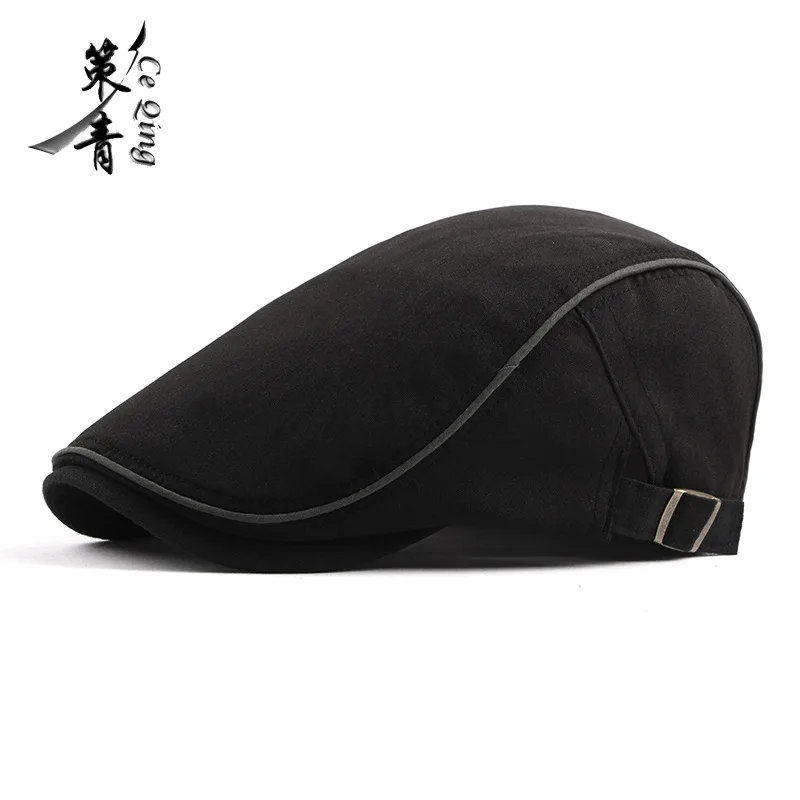Nowy koreański solidny bawełniany beret męski wiosna jesień brytyjska czapka z daszkiem w stylu retro regulowana oddychająca czapka letnia czapka