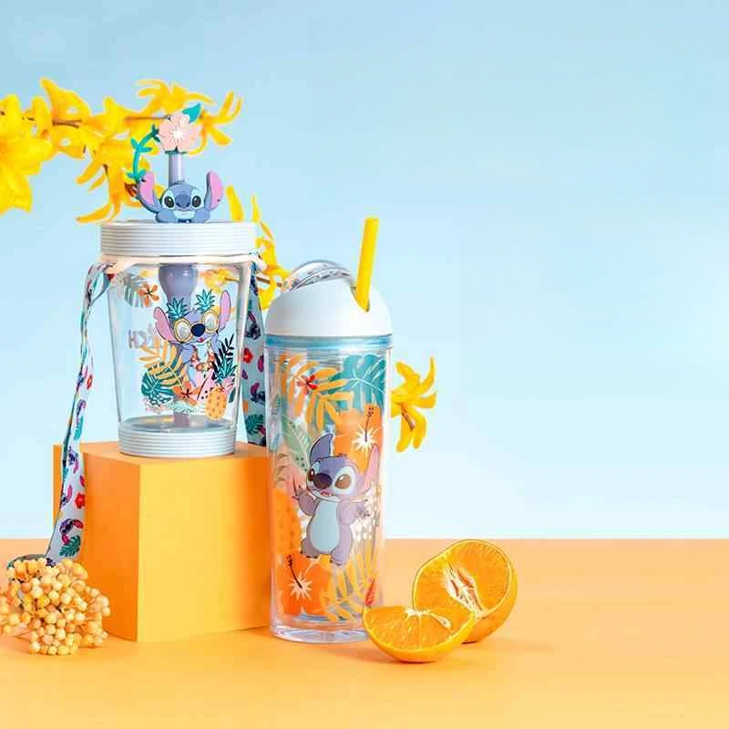 

Lilo & Stitch animation peripheral cartoon straw cup cute large capacity thermos cup kawaii transparent plastic water cup gift