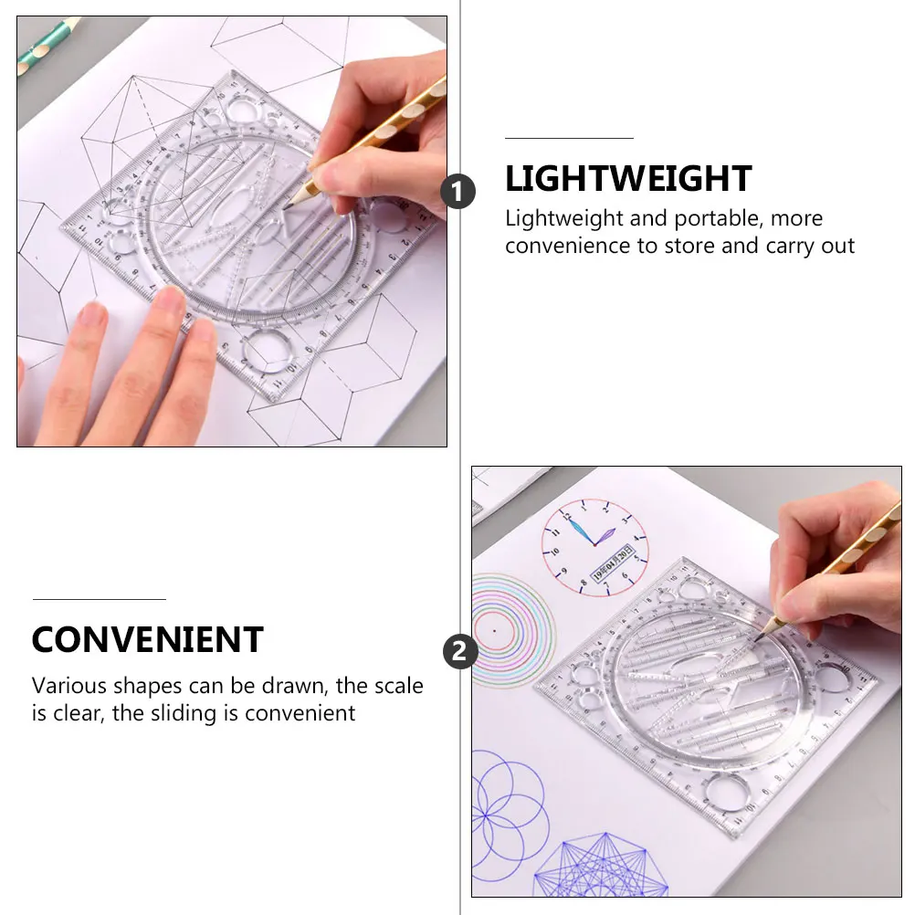 

4pcs Multifunctional Geometric Ruler Rotatable Drawing Template Plastic Measuring Tool For Students Designers Lightweight