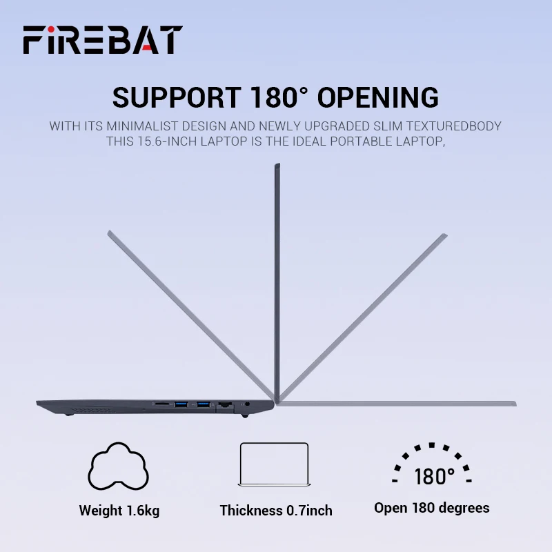 Firebat AT15 Laptop Intel N150 CPU da 15,6 pollici 16 GB di RAM SSD 1 TB Leggero Business Windows 11 Pro Computer Notebook BT4.2 WiFi5