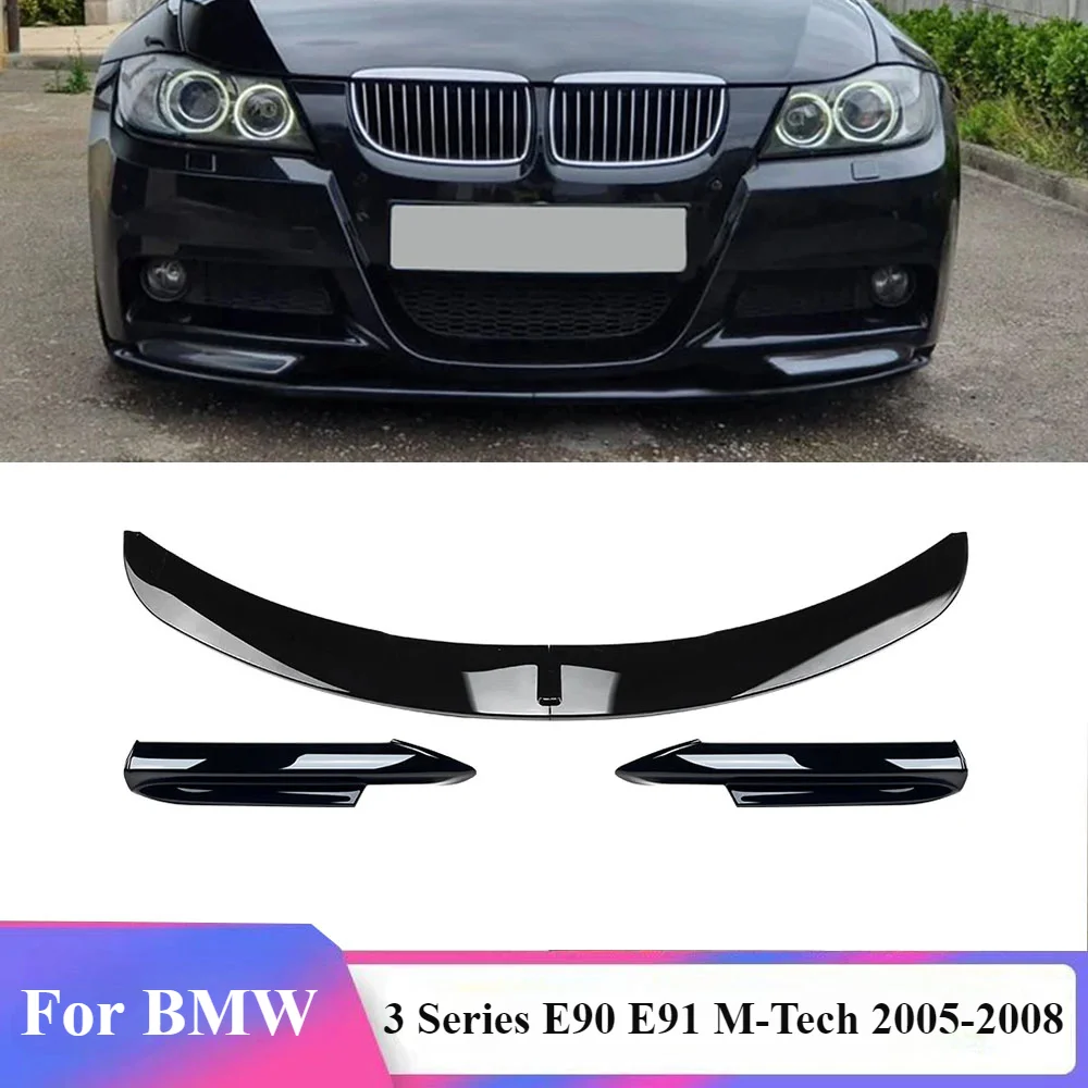 High Quality ABS Front Bumper Lip Glossy Black Or Carbon Fiber Look Spoiler For BMW 3 Series E90 E91 M-Tech Pre-LCI 2005-2008