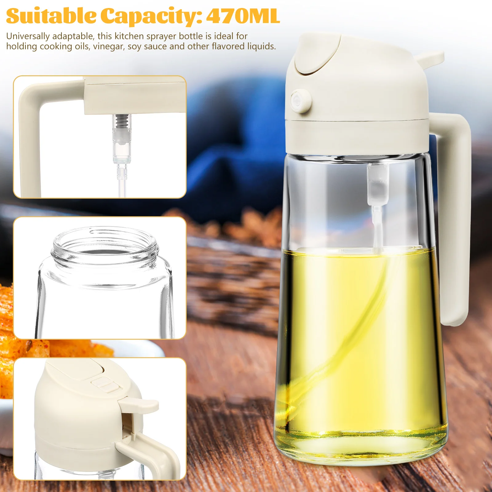 

Kitchen Oil Spray Dispenser Olive Bottle Container for Air Fryer and Pour Sprayer Cooking