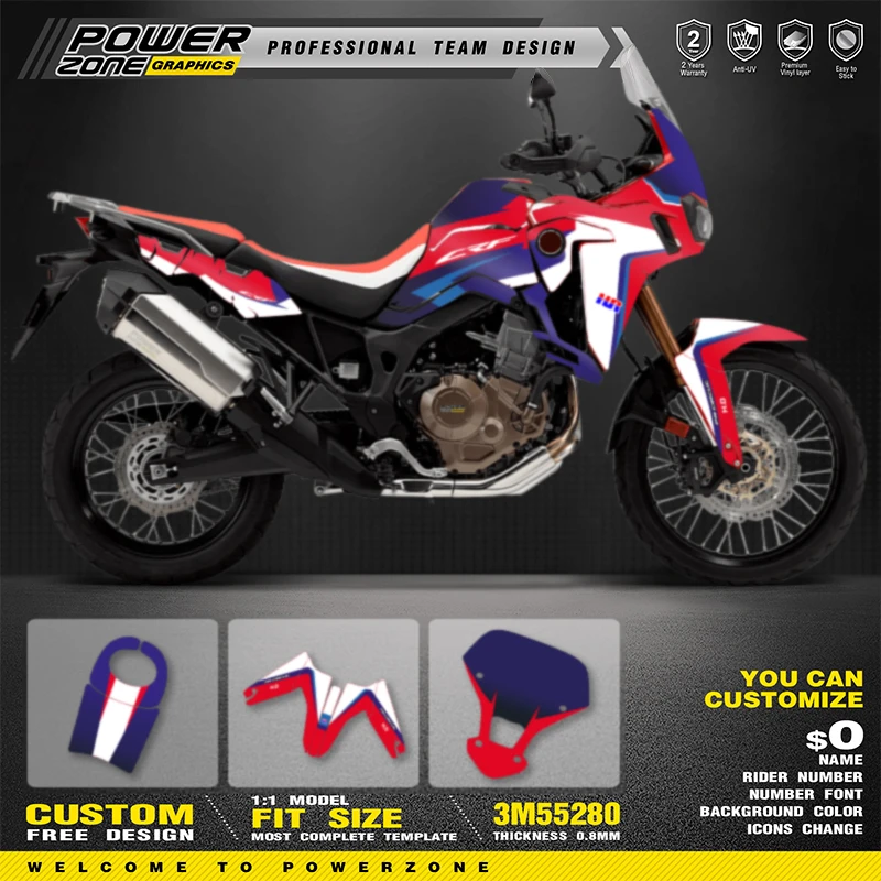 

PowerZone Custom Team Graphics Backgrounds Decals Stickers Kit For Honda AFRICA TWIN CRF1000L 006