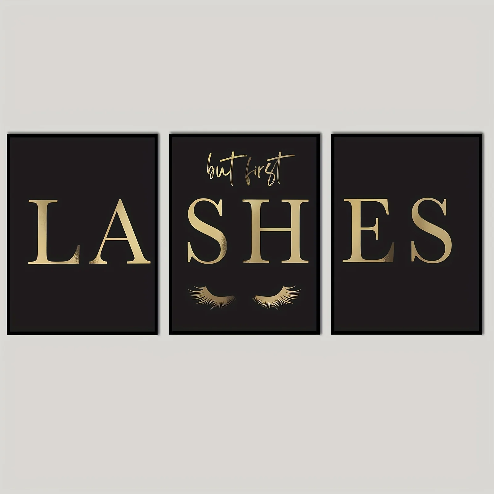 （Noframe 3PCS）-3pcs But First Lashes Prints Eyelash Extension Wall Art Canvas Poster for Beauty Salon Lash Studio Decoration